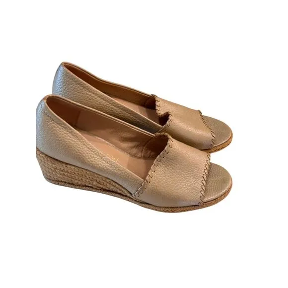 Jack Rogers Gold Leather Espadrille Wedge Sandals Size 9.5M | Open Toe Resort