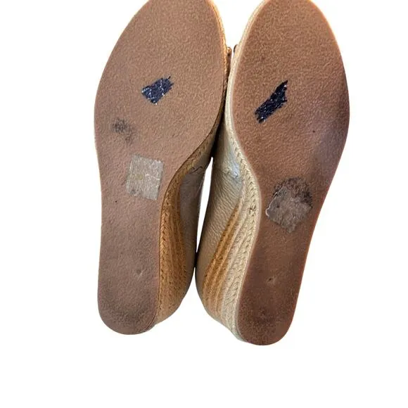 Jack Rogers Gold Leather Espadrille Wedge Sandals Size 9.5M | Open Toe Resort