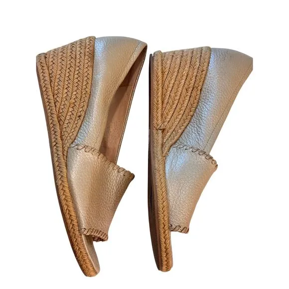 Jack Rogers Gold Leather Espadrille Wedge Sandals Size 9.5M | Open Toe Resort