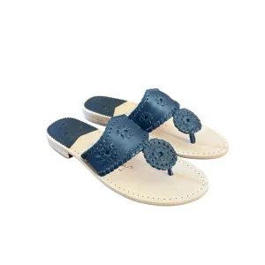 Jack Rogers Jack Flats Leather Midnight Navy Slip On Sandals NEW Size 5.5