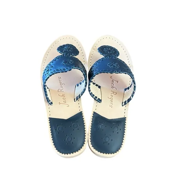 Jack Rogers Jack Flats Leather Midnight Navy Slip On Sandals NEW Size 5.5