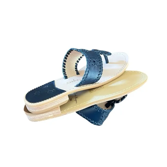 Jack Rogers Jack Flats Leather Midnight Navy Slip On Sandals NEW Size 5.5