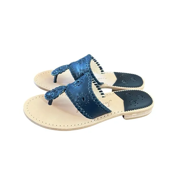 Jack Rogers Jack Flats Leather Midnight Navy Slip On Sandals NEW Size 5.5
