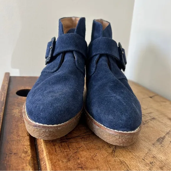 Jack Rogers Navy Suede Wedge Ankle Boots women’s sz 7