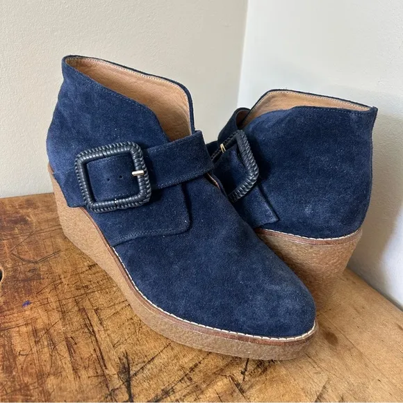Jack Rogers Navy Suede Wedge Ankle Boots women’s sz 7
