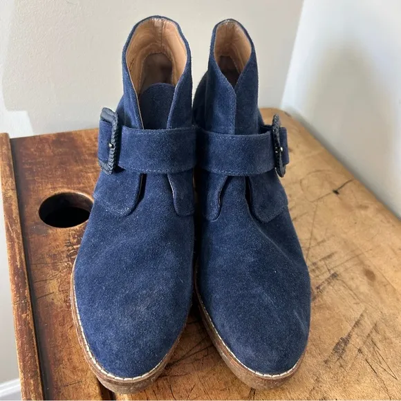 Jack Rogers Navy Suede Wedge Ankle Boots women’s sz 7