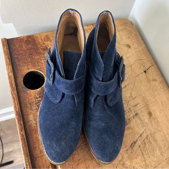 Jack Rogers Navy Suede Wedge Ankle Boots women’s sz 7