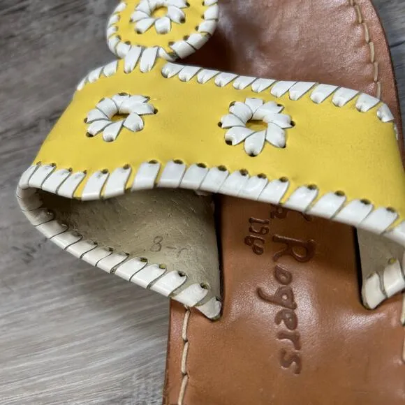 Jack Rogers Yellow &amp; White Leather Daisy Sandals Sz 8M