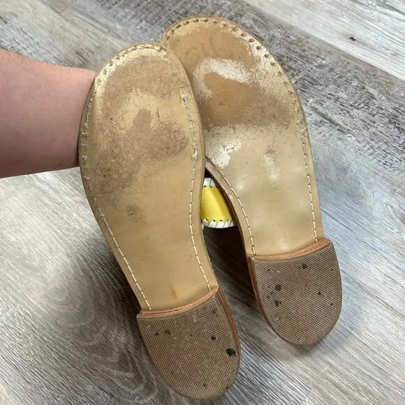 Jack Rogers Yellow &amp; White Leather Daisy Sandals Sz 8M