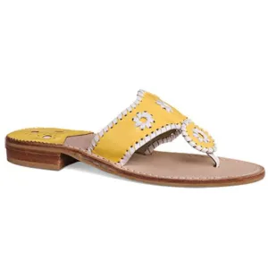 Jack Rogers Yellow &amp; White Leather Daisy Sandals Sz 8M