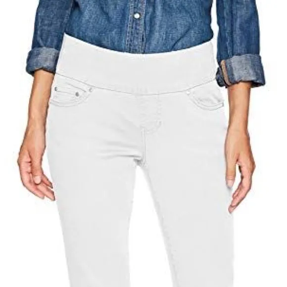 JAG Caley Crop Pull On Waist Stretch Slenderizing Look White Capri Jeans Size 8