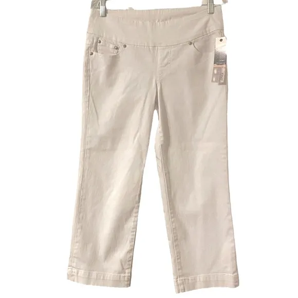 JAG Caley Crop Pull On Waist Stretch Slenderizing Look White Capri Jeans Size 8