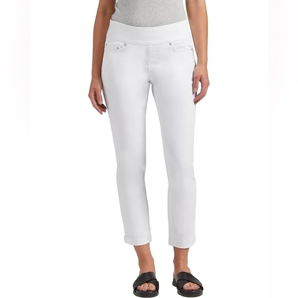 JAG Caley Crop Pull On Waist Stretch Slenderizing Look White Capri Jeans Size 8
