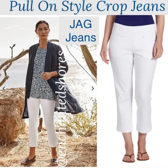 JAG Caley Crop Pull On Waist Stretch Slenderizing Look White Capri Jeans Size 8