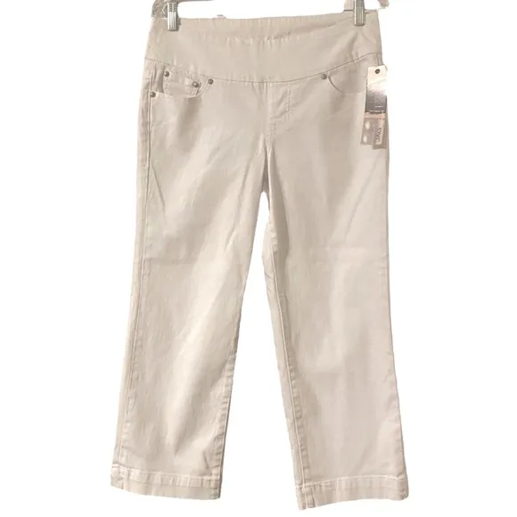 JAG Caley Crop Pull On Waist Stretch Slenderizing Look White Capri Jeans Size 8