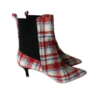 Jaggar The Label Tweed Pointed Toe Booties Red Size 9