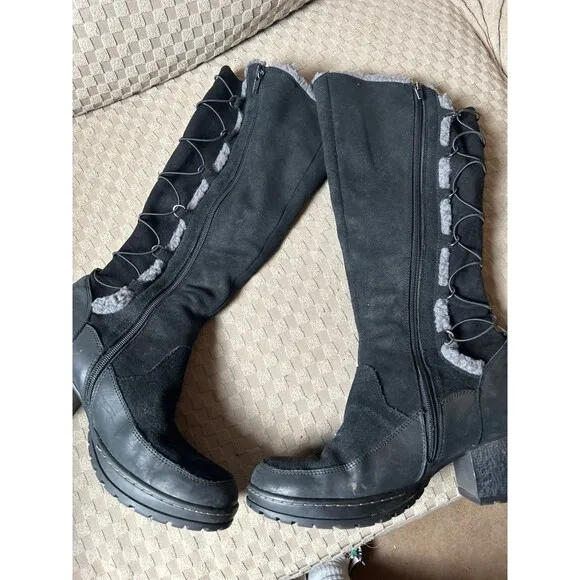 Jambu Alberta Boots Women’s Size 10 Black Leather Suede Faux Fur