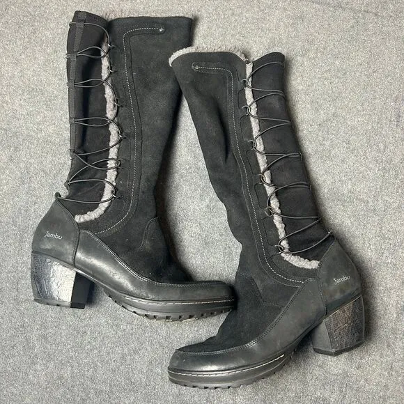Jambu Alberta Boots Women’s Size 10 Black Leather Suede Faux Fur