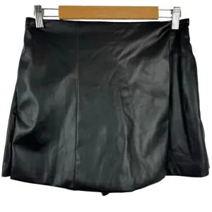 Jason Wu Faux Leather Mini Wrap Skort Skirt Black Vegan Leather Size Small