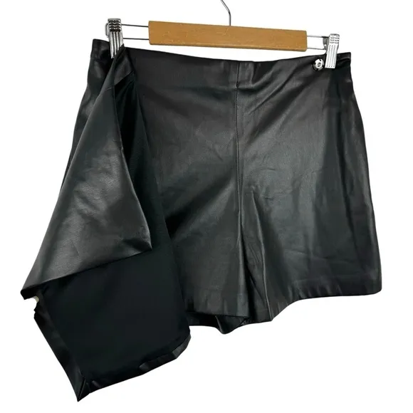 Jason Wu Faux Leather Mini Wrap Skort Skirt Black Vegan Leather Size Small