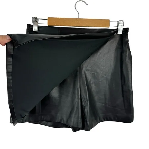 Jason Wu Faux Leather Mini Wrap Skort Skirt Black Vegan Leather Size Small