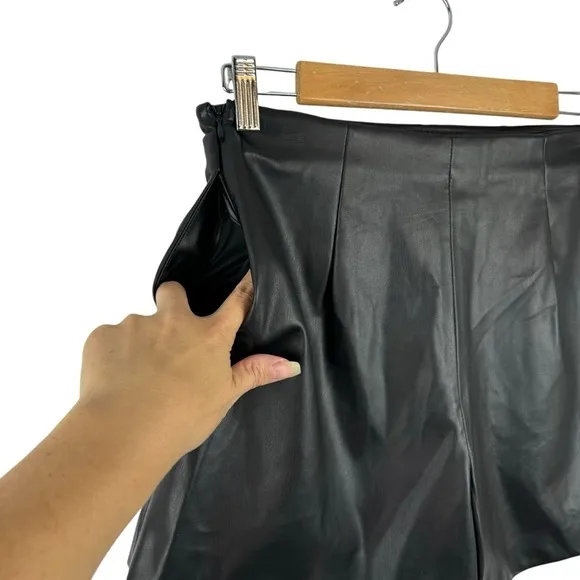 Jason Wu Faux Leather Mini Wrap Skort Skirt Black Vegan Leather Size Small