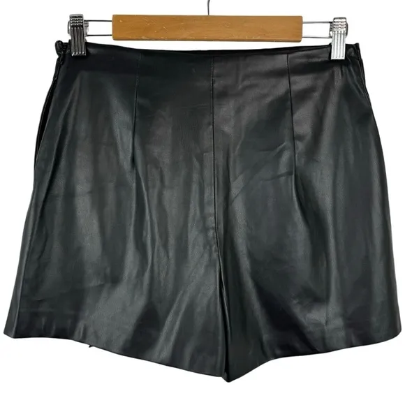 Jason Wu Faux Leather Mini Wrap Skort Skirt Black Vegan Leather Size Small