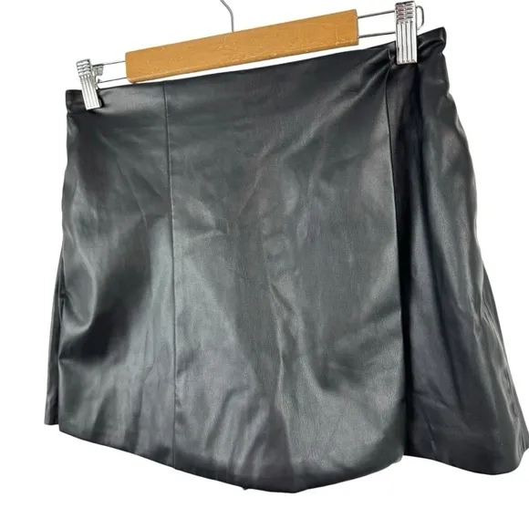 Jason Wu Faux Leather Mini Wrap Skort Skirt Black Vegan Leather Size Small