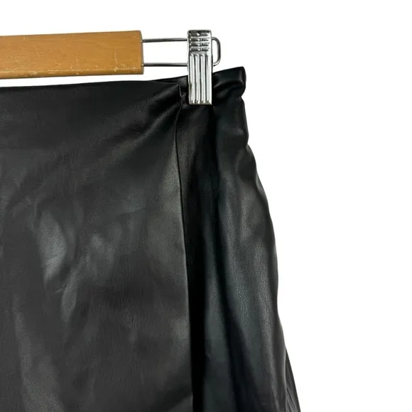 Jason Wu Faux Leather Mini Wrap Skort Skirt Black Vegan Leather Size Small