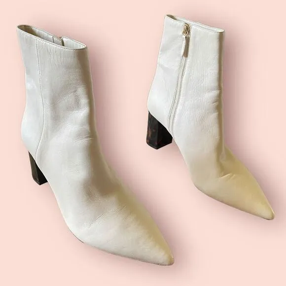 J.Crew Womens Sadie Leather White Ankle Boots Booties Size 11 Tortoise Heel EUC
