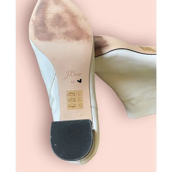 J.Crew Womens Sadie Leather White Ankle Boots Booties Size 11 Tortoise Heel EUC