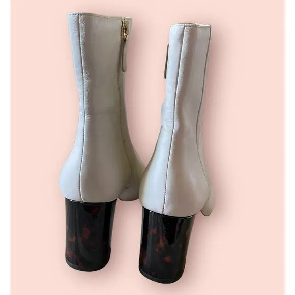 J.Crew Womens Sadie Leather White Ankle Boots Booties Size 11 Tortoise Heel EUC