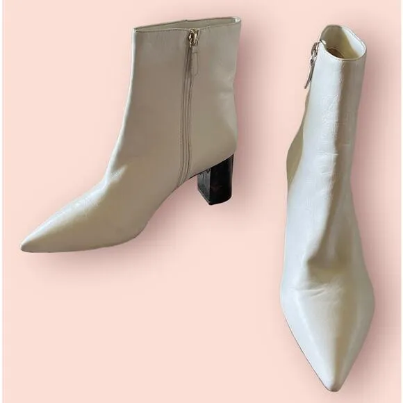 J.Crew Womens Sadie Leather White Ankle Boots Booties Size 11 Tortoise Heel EUC