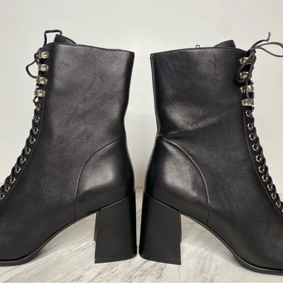 Jeffrey Campbell Belmond Black Leather Square Toe Lace Up Boot 9