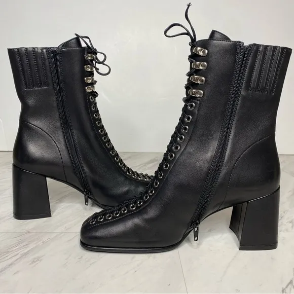 Jeffrey Campbell Belmond Black Leather Square Toe Lace Up Boot 9
