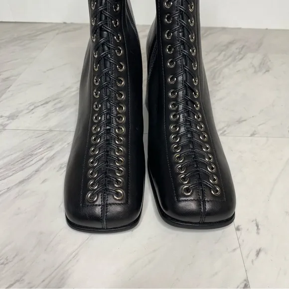 Jeffrey Campbell Belmond Black Leather Square Toe Lace Up Boot 9