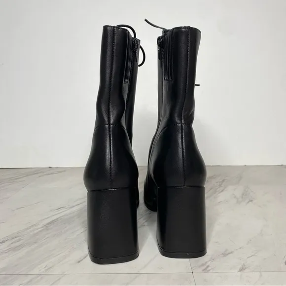 Jeffrey Campbell Belmond Black Leather Square Toe Lace Up Boot 9