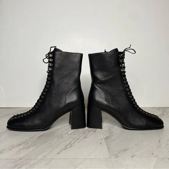 Jeffrey Campbell Belmond Black Leather Square Toe Lace Up Boot 9