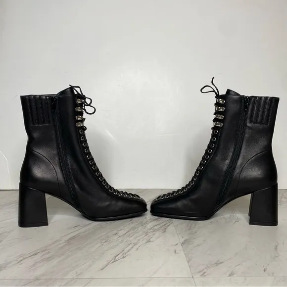 Jeffrey Campbell Belmond Black Leather Square Toe Lace Up Boot 9
