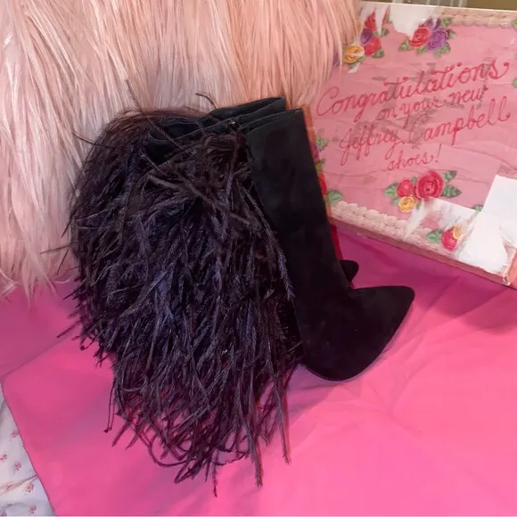 Jeffrey Campbell Ostrich feather leather suede Vain stiletto boots highheels 7.5