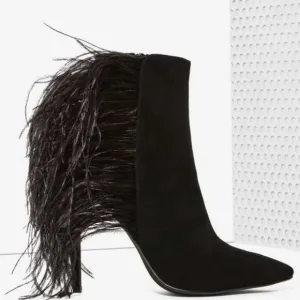Jeffrey Campbell Ostrich feather leather suede Vain stiletto boots highheels 7.5