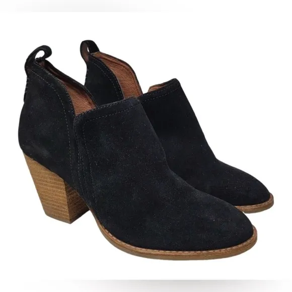 Jeffrey Campbell Rosalee Black Suede Ankle Boots Booties Stacked Block Heel 7.5