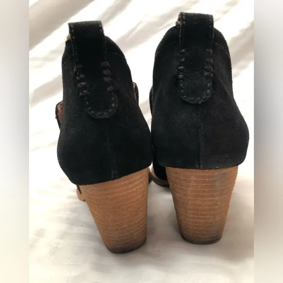 Jeffrey Campbell Rosalee Black Suede Ankle Boots Booties Stacked Block Heel 7.5