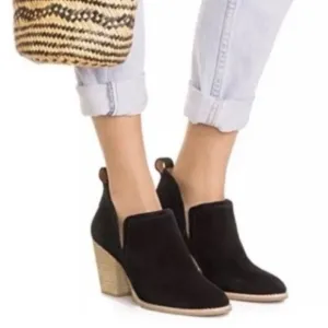 Jeffrey Campbell Rosalee Black Suede Ankle Boots Booties Stacked Block Heel 7.5