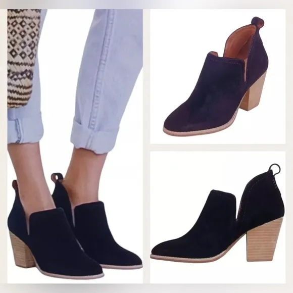Jeffrey Campbell Rosalee Black Suede Ankle Boots Booties Stacked Block Heel 7.5