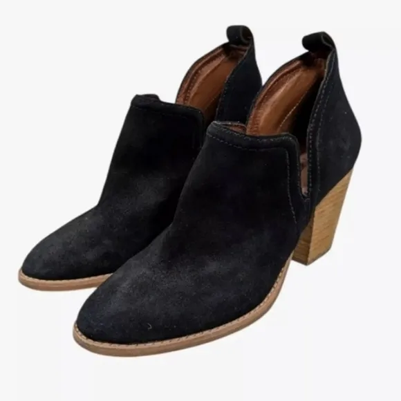 Jeffrey Campbell Rosalee Black Suede Ankle Boots Booties Stacked Block Heel 7.5