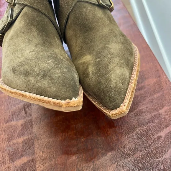 Jeffrey Campbell Texan Green Suede Buckle Western Festival Point Toe Boots 9