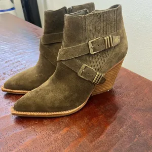 Jeffrey Campbell Texan Green Suede Buckle Western Festival Point Toe Boots 9