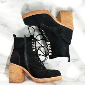 Jeffrey Campbell x Free People Black Suede Leather Platform Boots