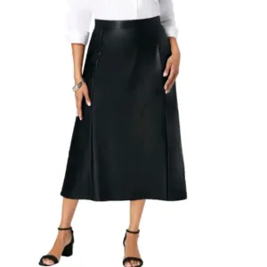 Jessica London Women's Plus Size Faux Leather Midi Skirt - Black - 16W